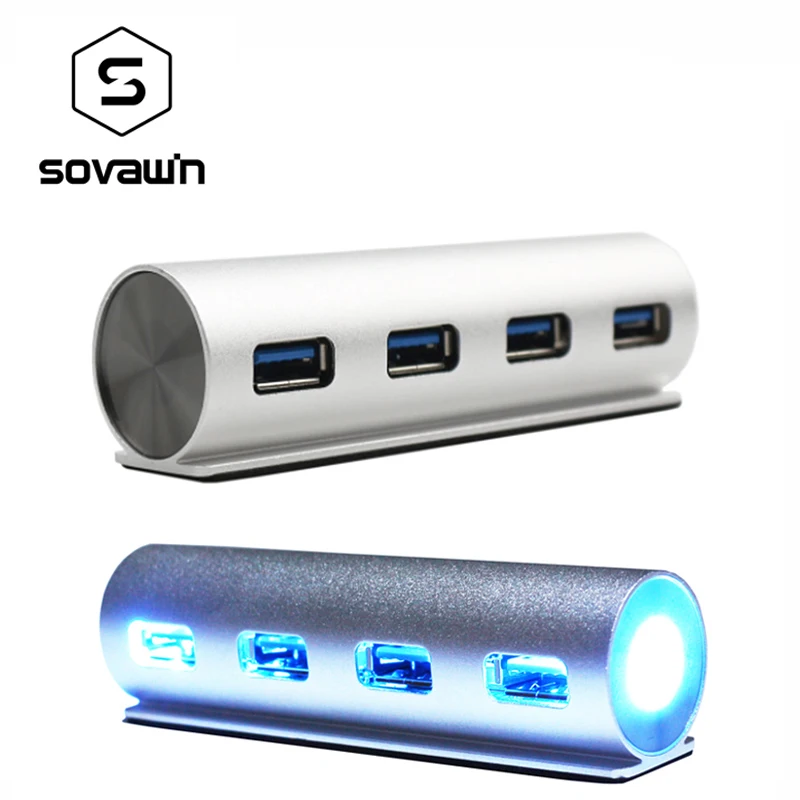 

Sovawin Blue LED USB 3.0 HUB Aluminum Material with 4 USB Ports Splitter Adapter with 74 cm Bold Cable High Quality High Speed
