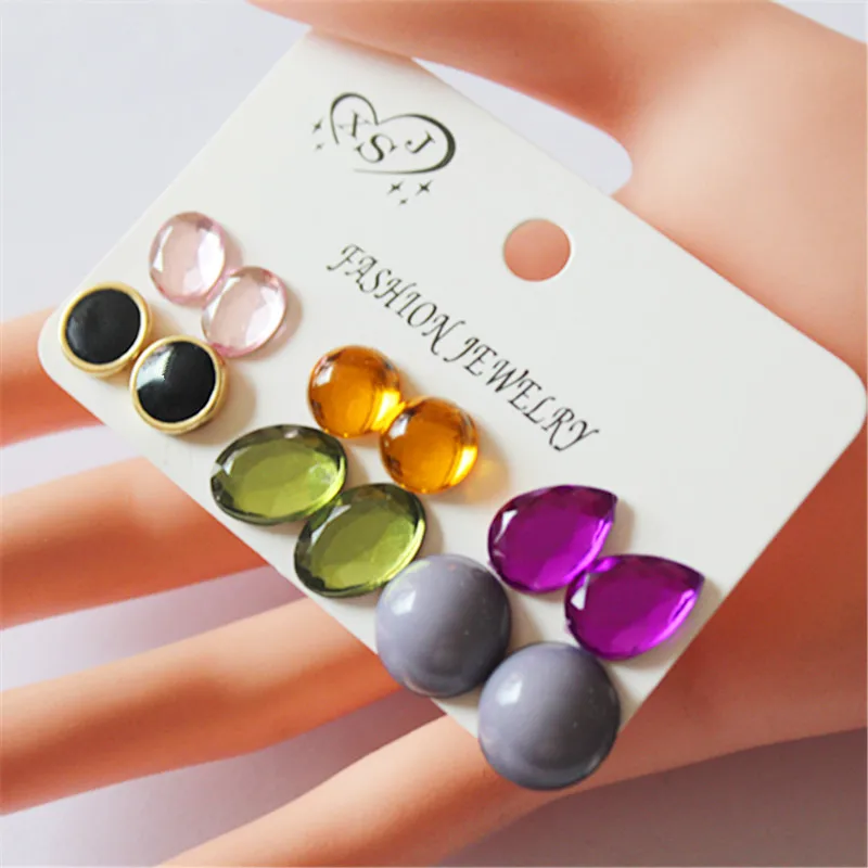 

New fashion women's jewelry wholesale girls birthday party pink/gray ear studs set mashup 6 pairs /set earrings Free shipping