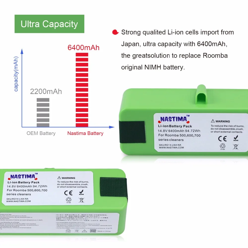 Preise NASTIMA 14,8 v 6400 4400 mAh Lithium Akku Für iRobot Roomba 500 600 700 800 560 Serie 620 650 700 770 780 880