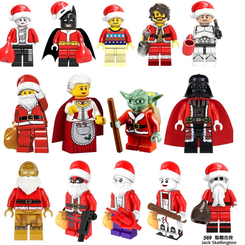 

For lEGOING Christmas Halloween Figures Santa Claus Joker Deadpool Darth Vader Harley Quinn Grinch Building Blocks Bricks Toys