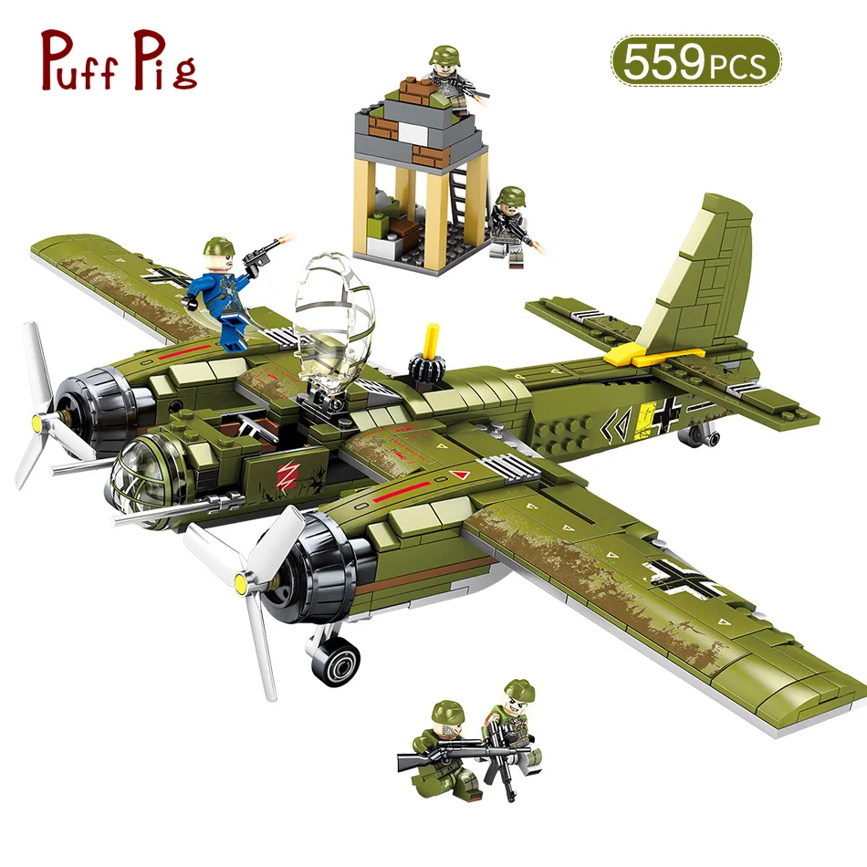 

559pcs Germany WW2 JU-88 Military Bomber Building Blocks Compatible Legoing Army Figures Enlighten Bricks Toys For Children Gift