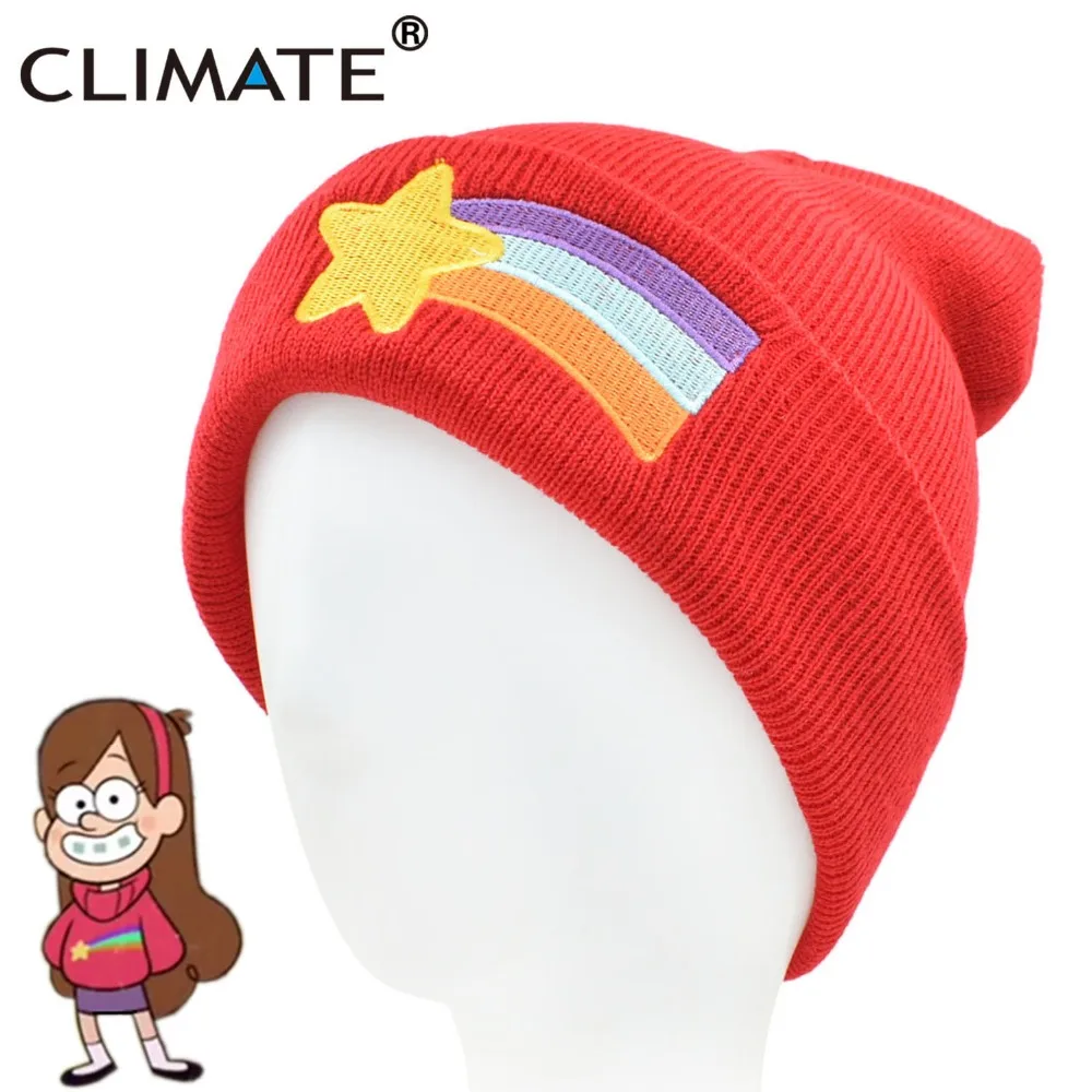 

CLIMATE Gravity Falls Mabel Pines Hat Girls Women Winter Red Beanie Mabel Dipper Warm Knitted Hat Red Star Anmation Nice Red Hat