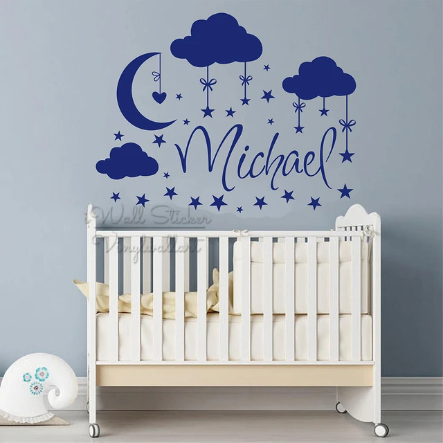 Us 14 39 20 Off Name Wall Sticker Custom Clouds Stars Decal Baby Nursery Removable Personalized Diy Wallpaper C66 In