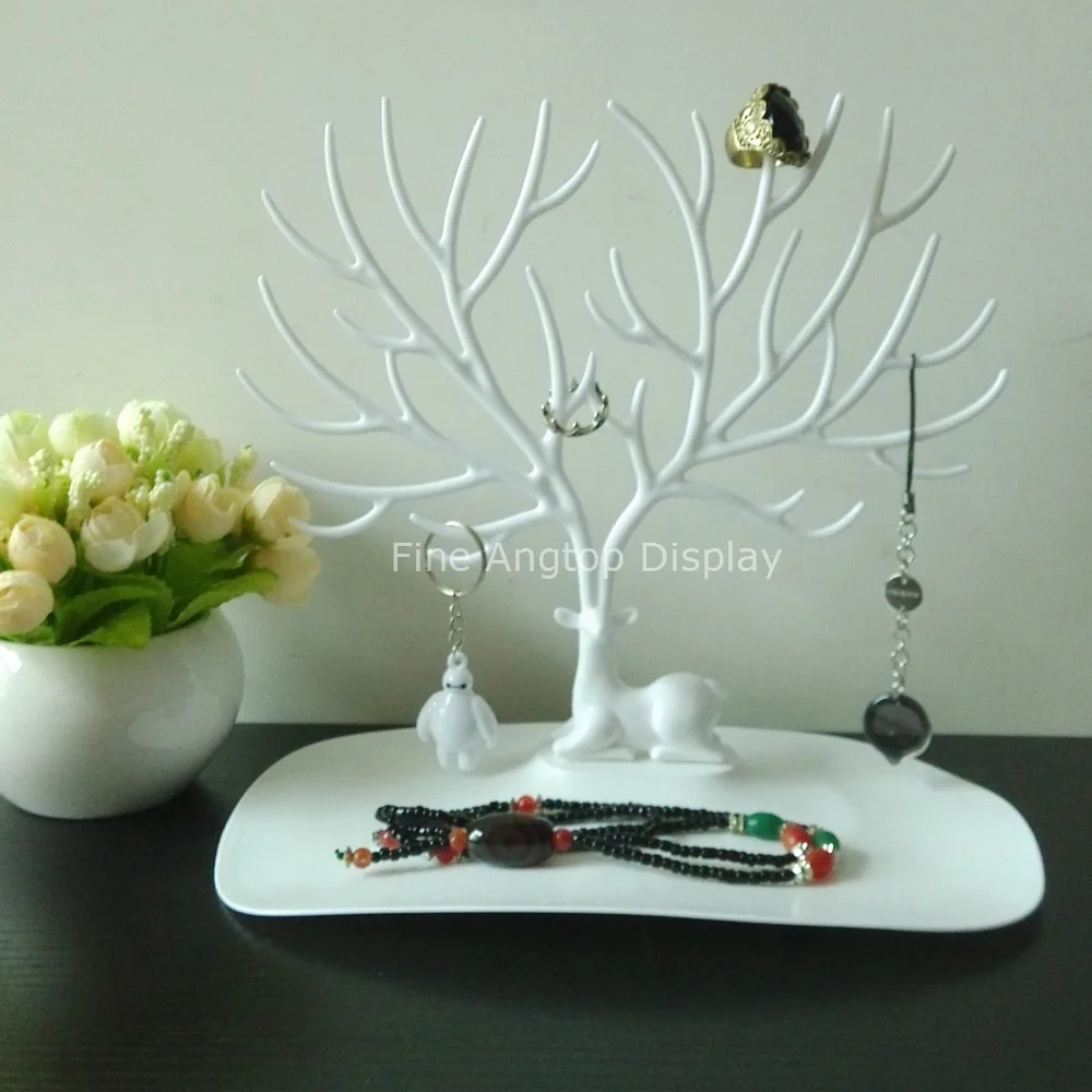 Multifunction White Plastic Tree Shaped Jewelry Stand For Earring Bracelet Necklace Ring Display Holder Desktop Organizer