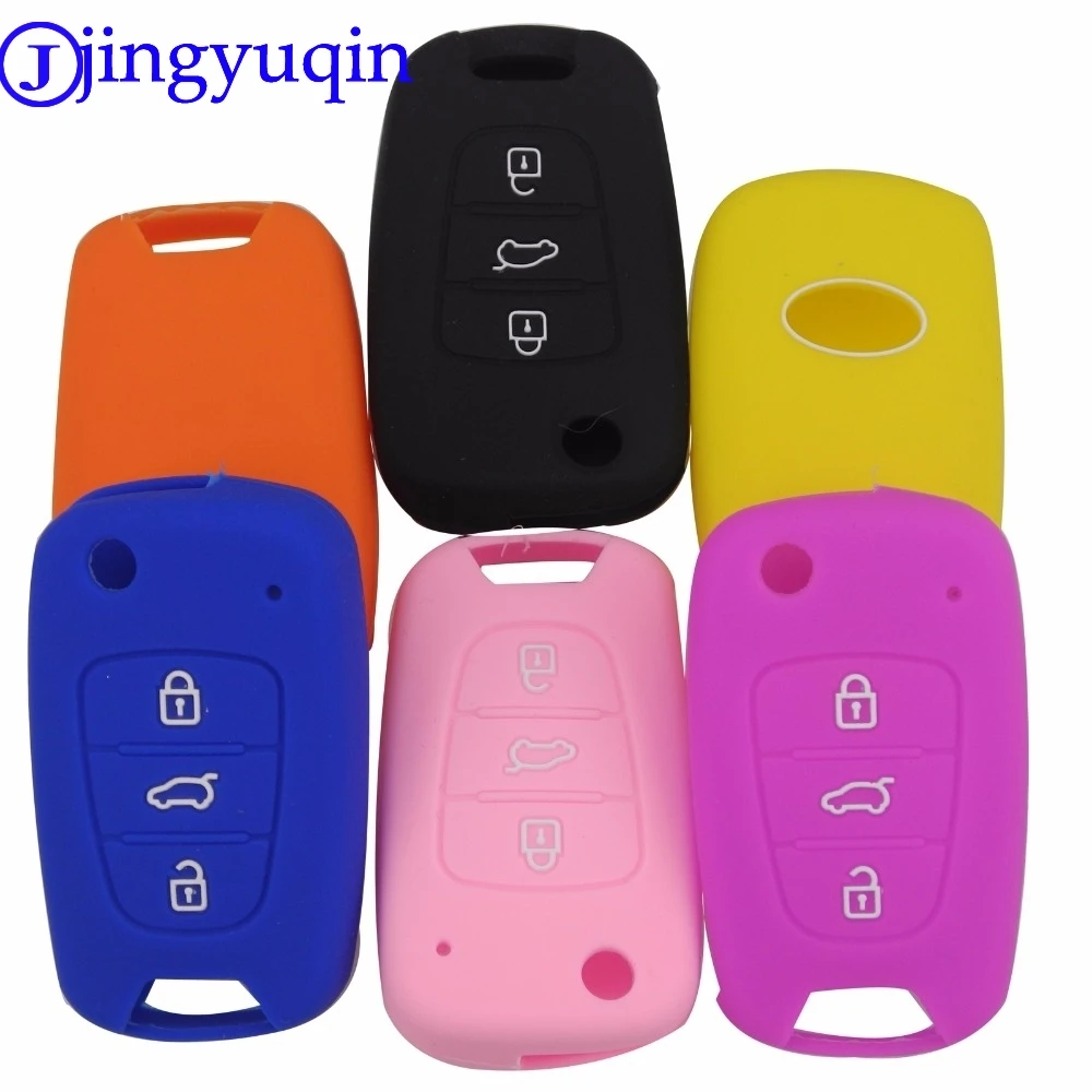 

jingyuqin 3BTN Silicone Car Key Cover Case For Kia RIO K2 K5 Sportage Sorento For Hyundai i20 i30 i35 iX20 iX35 Solaris Verna