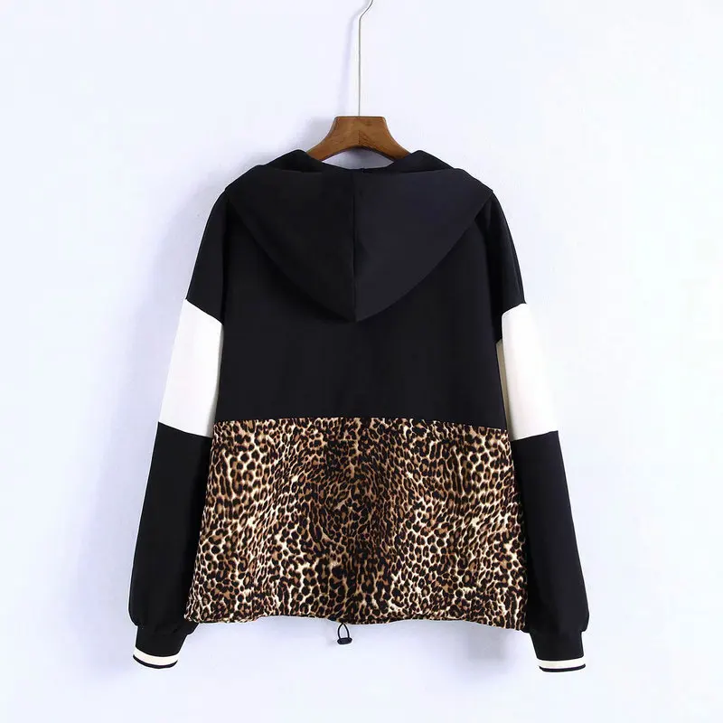 New Women Leopard Stiching Casual Hooded Sweatershirts Loose Fashion Long Sleeve Cool Autumn All-matched Female Sweatershirts New Women Leopard Stiching Casual Hooded Sweatershirts Loose Fashion Long Sleeve Cool Autumn All-matched Female Sweatershirts