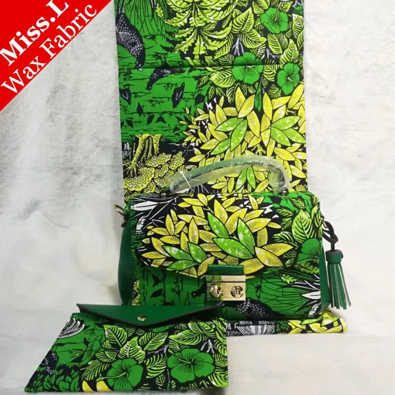 

New design african wax bag set,Fashion woman's wax shoulder bag matching 6 yards veritable dutch wax real african wax fabric