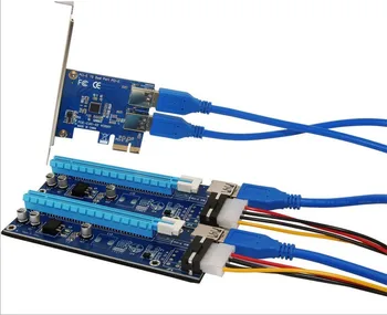 

USB3.0 PCI-E PCIE Express 1x to Dual 16x extended Extension cord mining Conversion wire SATA 15pin Male to 4P Power Cable