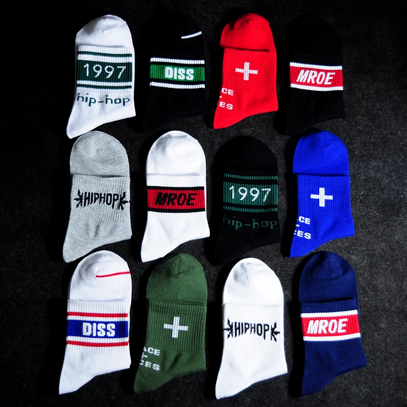 

5 Pairs/Lot Men Cotton Spring Autumn Socks Fashion Funny Letters Character Korean Street Solid Striped Crew Casual Socks