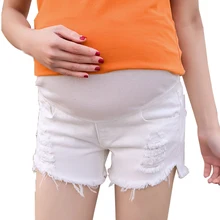 Брюки для беременных женщин летние корейские модные короткие штаны для беременных белые джинсовые шорты штаны для беременных