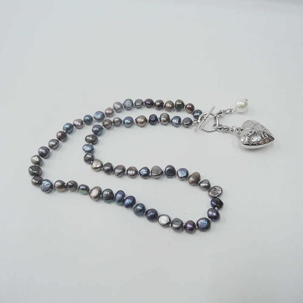 Натуральный пресноводный жемчуг ожерелье-черный, белый, розовый, фиолетовый цвет-в стиле барокко полукруглый 7-8 мм