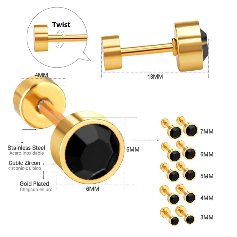 Роскошные стальные серьги-гвоздики золотого/серебристого/черного цвета с кристаллами, ювелирные изделия из нержавеющей стали, серьги, модные ювелирные изделия для женщин/девушек