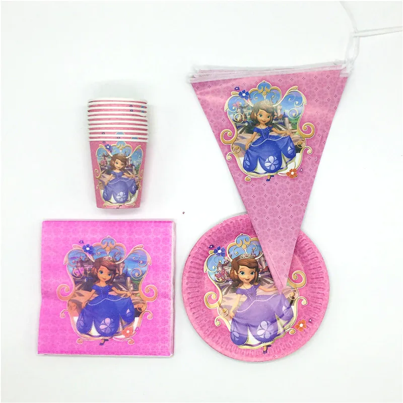 

Disney Sofia The First Theme 50Pcs/Lot Disposable Tableware Baby Shower Birthday Party Decoration For Family Party Supplies