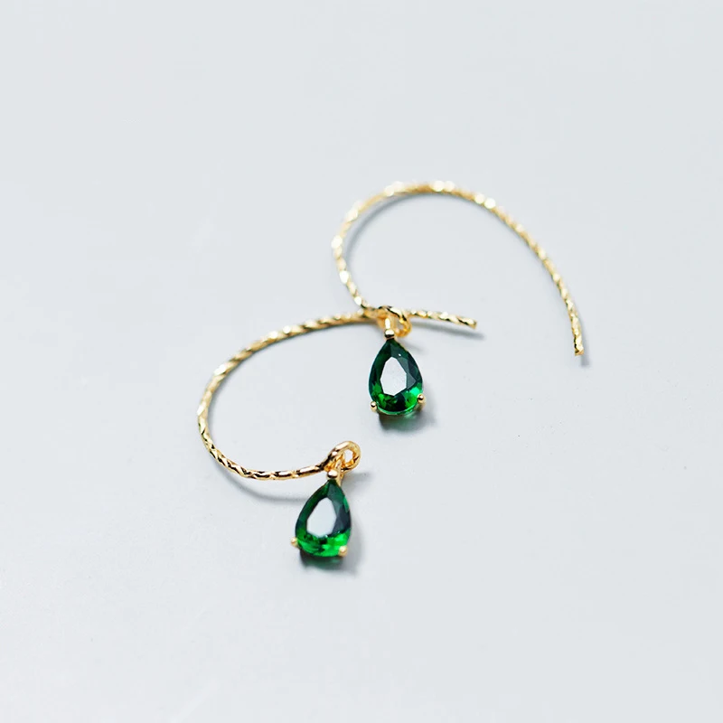 

Solid 925 Sterling Silver Green Crystal Zircon Drop Earrings for Women Bridal Elegant Style Wedding Brand Fine Jewelry (SE411)