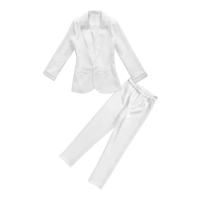 Модные брюки костюмы женские Новые высокого класса Плюс Размер Белый костюм женственность Лето два предмета костюм женский подарок пояс