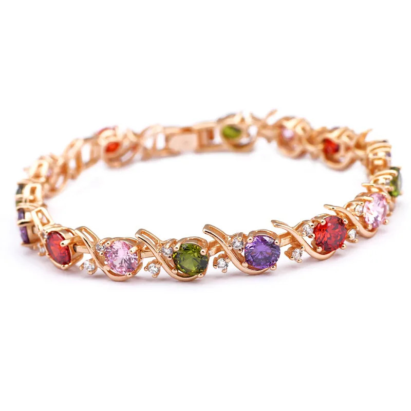 Rollason AAA циркония Цвет Кристалл Лучшие подарки на Рождество Сияющий Золотой тон браслеты здоровье модные украшения TB422