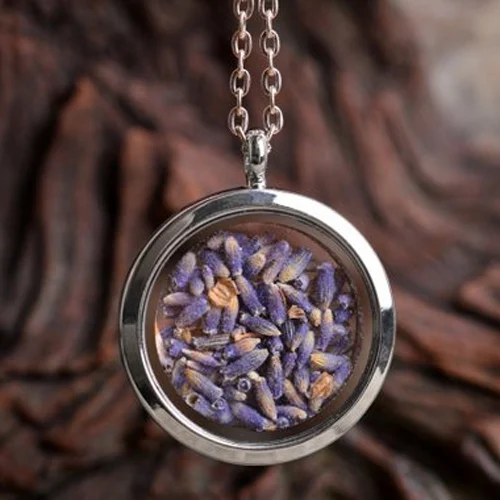 

1PC 30MM Glass locket suffing Lavender Necklace flower necklacelavender jewelry gift for women