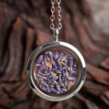 

1PC 30MM Glass locket suffing Lavender Necklace flower necklacelavender jewelry gift for women