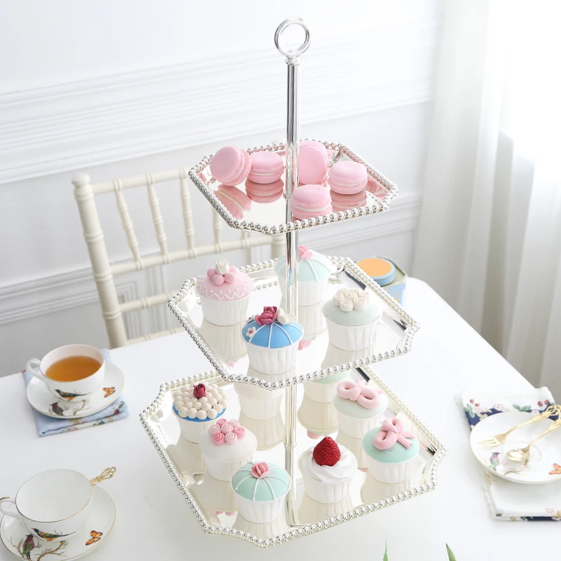 

Party favor Cake stand party decorations 3 tier Silver cake plate Cake tray Dessert plate decoration Wedding Decoration supplier