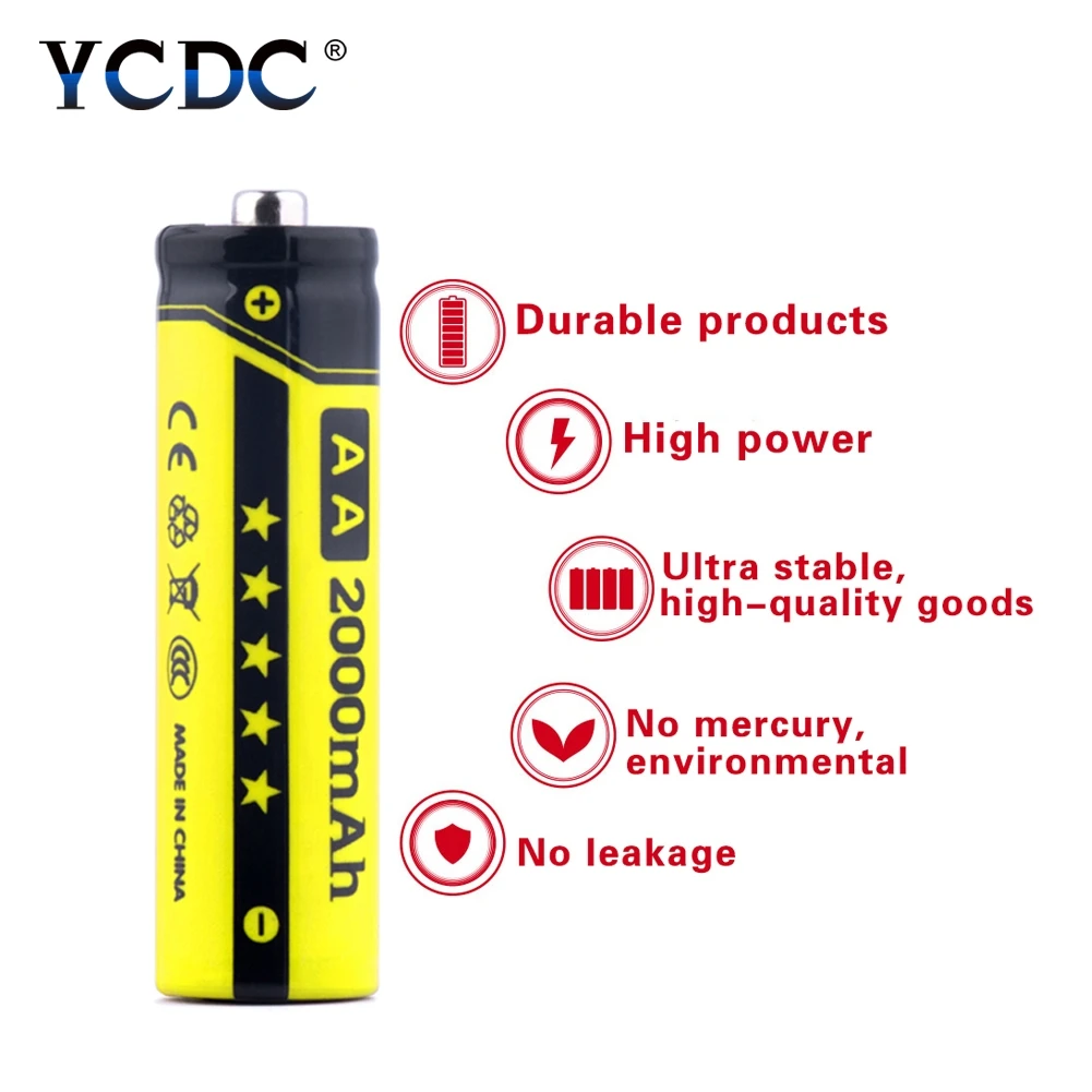 YCDC 4-20 шт./кор. металл-гидридных или никель AA Перезаряжаемые батареи 1,2 V 2000 мА/ч, Мощность банк никель-металл-гидридного Батарея с Зарядное устройство фонарик Батарея чехол