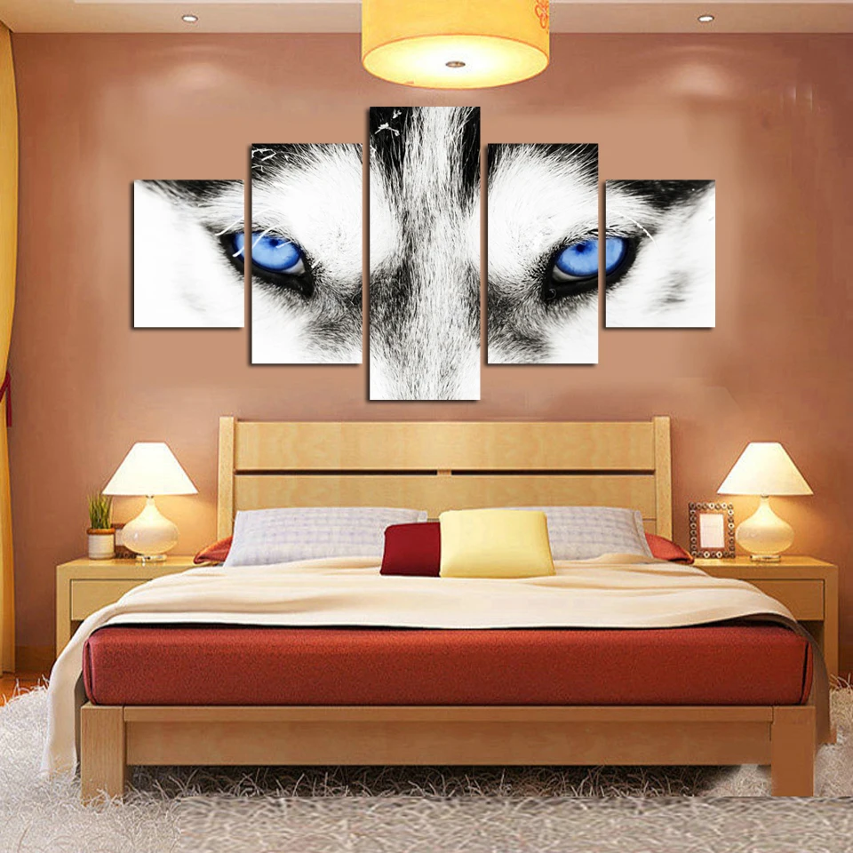 Современная HD картина, настенная живопись, модульный плакат, 5 панелей, животное, волк, Печатный холст, картины для гостиной, украшение дома, рамки