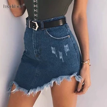 Летние модные женские туфли синие джинсы юбка стрейч тонкий посылка бедра джинсы юбка универсальные высокой талией нерегулярные юбка