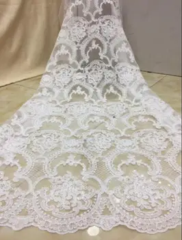 

White African French Lace Fabric good looking African sequins Lace Fabric with embroidered for wedding dress