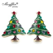 Meyfflin, новинка, серьги в форме рождественской ёлки для женщин, модные, зеленые, белые, эмалированные, Кристальные серьги-гвоздики, ювелирное изделие для женщин, brincos, подарок
