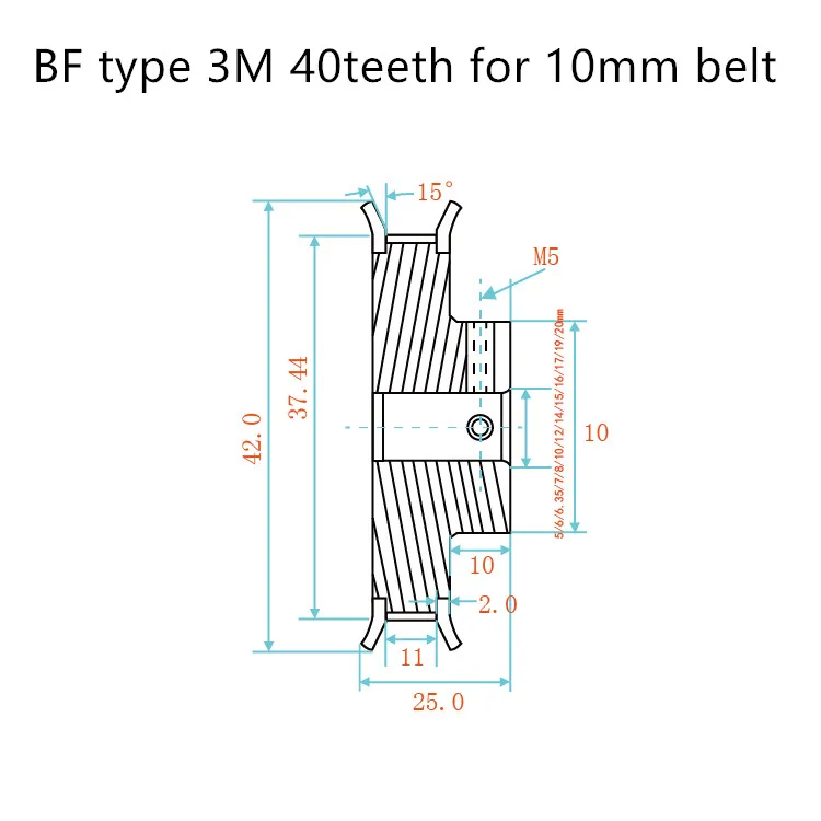 BF Тип 40 зубьев 3 м зубчатый шкив диаметр 6,35 мм 8 мм 10 мм 12,7 мм для HTD ремень используется в линейном шкиве 40 зубьев 40 т