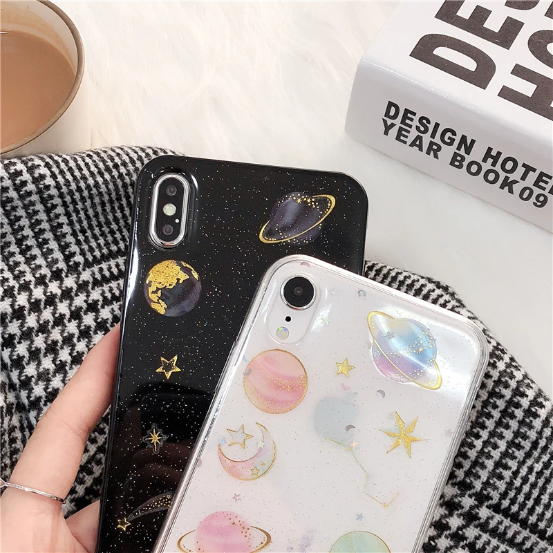 Прозрачный мягкий силиконовый чехол из ТПУ с блестками для iPhone 6 6s 7 8 Plus 10 X XS XR 11 Pro