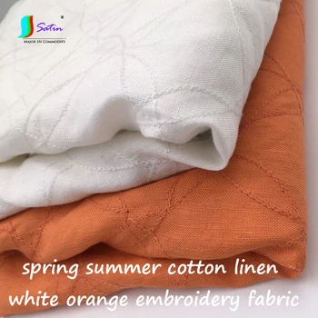

Width 140CM Spring Summer Soft Draping Cotton Linen White Orange Embroidered, Clothing Accessories Shirt Skirt Fabrics A0232F