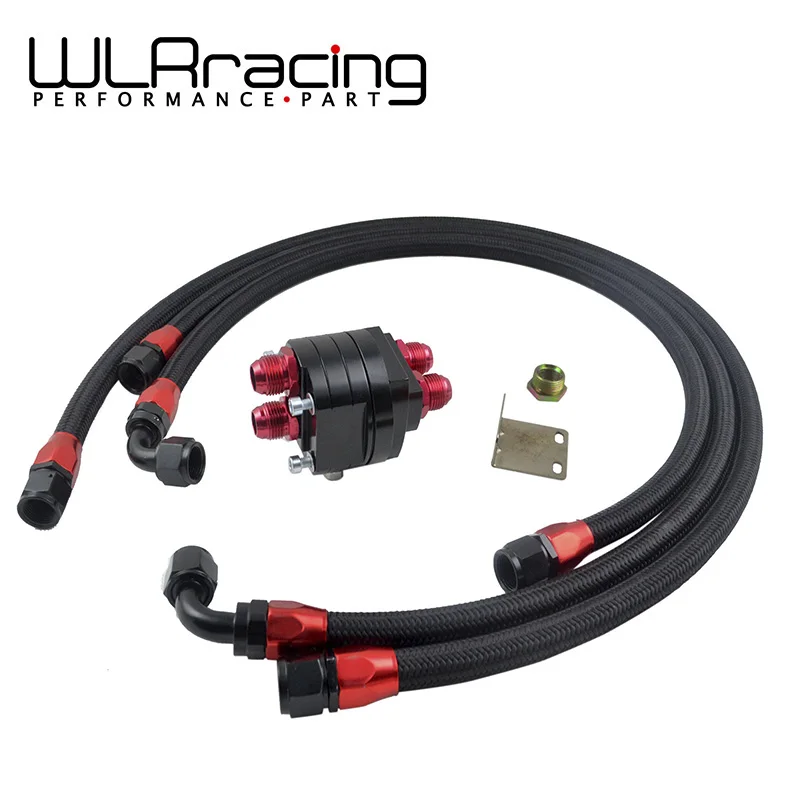 WLR RACING-черный Алюминиевый Масляный фильтр/комплект для переезда охладителя+ 3X черный нейлоновый плетеный шланг+ адаптер
