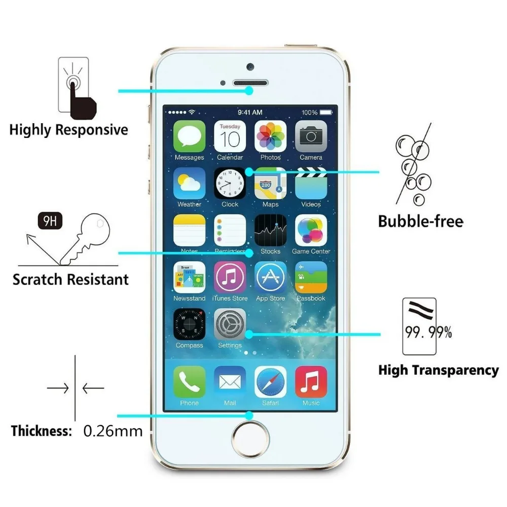  9 H 2.5d 026mm Für iPhone 5 5 s 5c Premium Gehärtetem Glas Screen Protector RONICAN einscheiben-sch