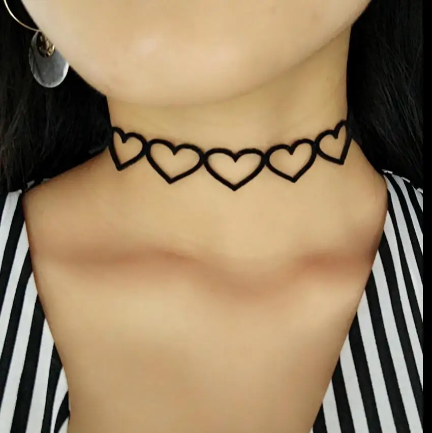 

Timlee N003 Free shipping Beautiful Fabric Hollow Out Heart Summer Beach Black Short Chokers Necklaces Wholesale