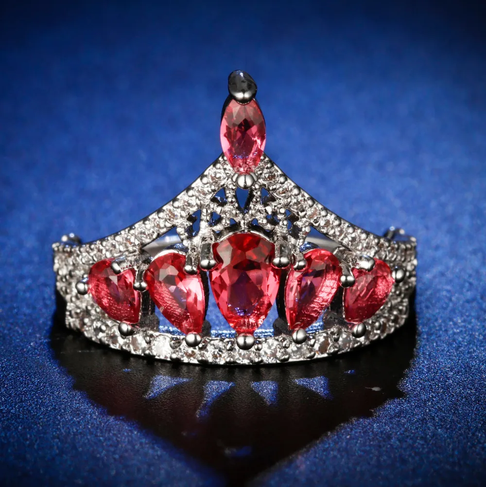 

Original Design Handmade cz unique style queen style crown ruby Ring Cubic Zirconia Hot Ins sterling silver 925