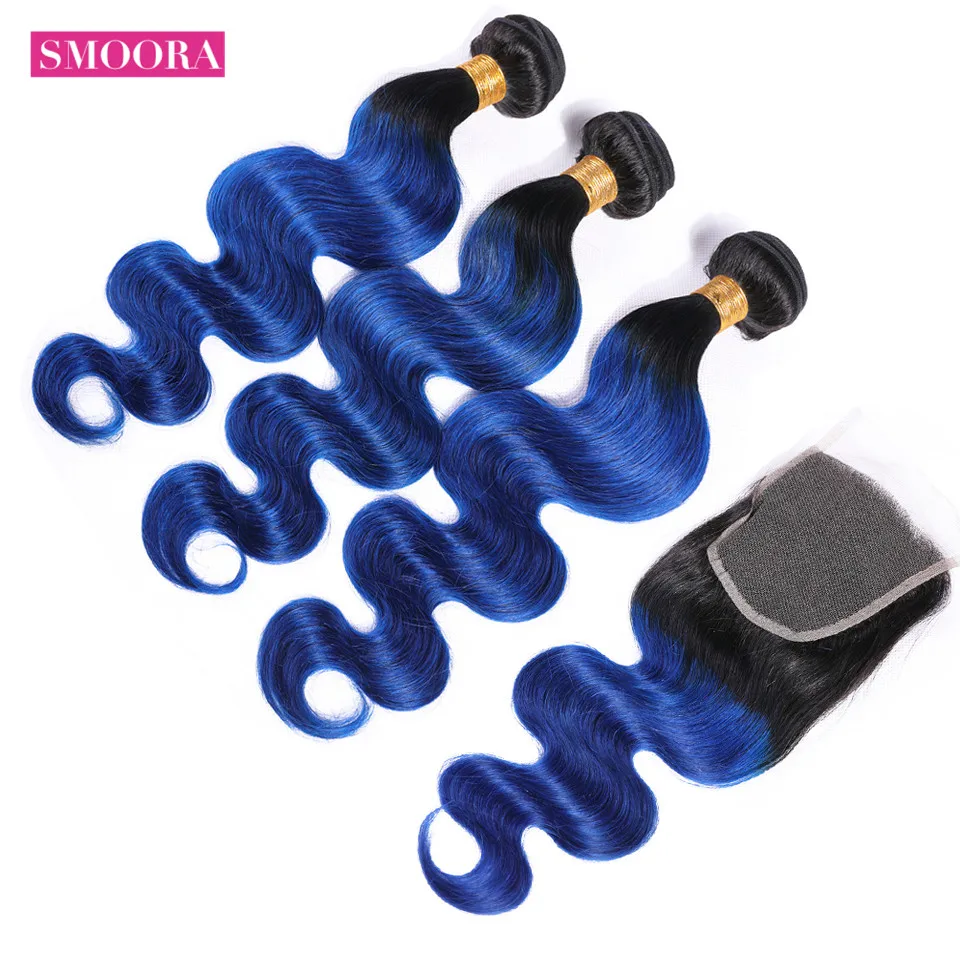 ombre 1b_blue body wave hair bundle with closure