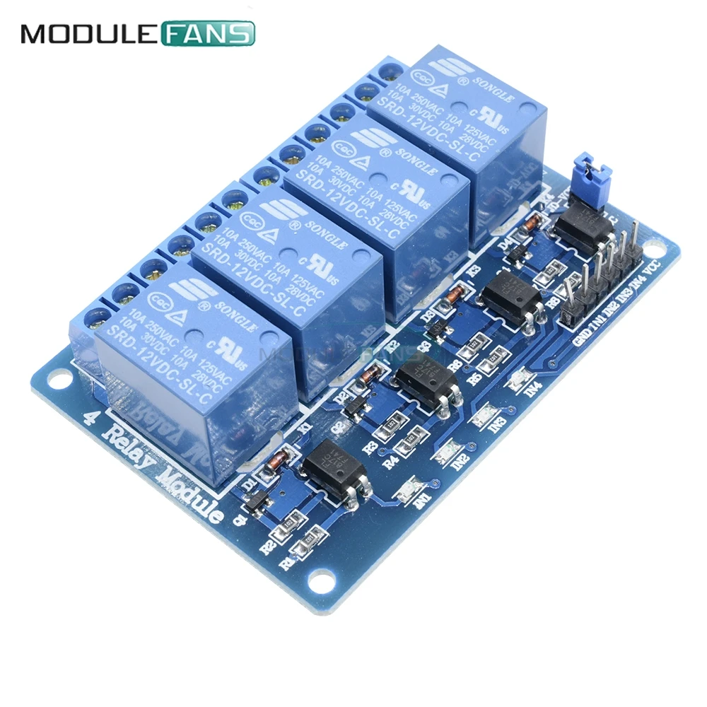 4 Канальный Релейный модуль постоянного тока 12 В для Arduino оптрон ARM AVR DSP PIC MSP AC 250 10A