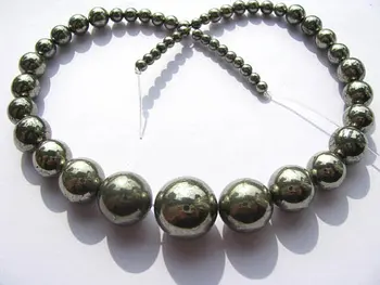 

pyrite necklace 2strands 4-12mm genuine Raw pyrite crystal round ball polished iron gold pyrite beads