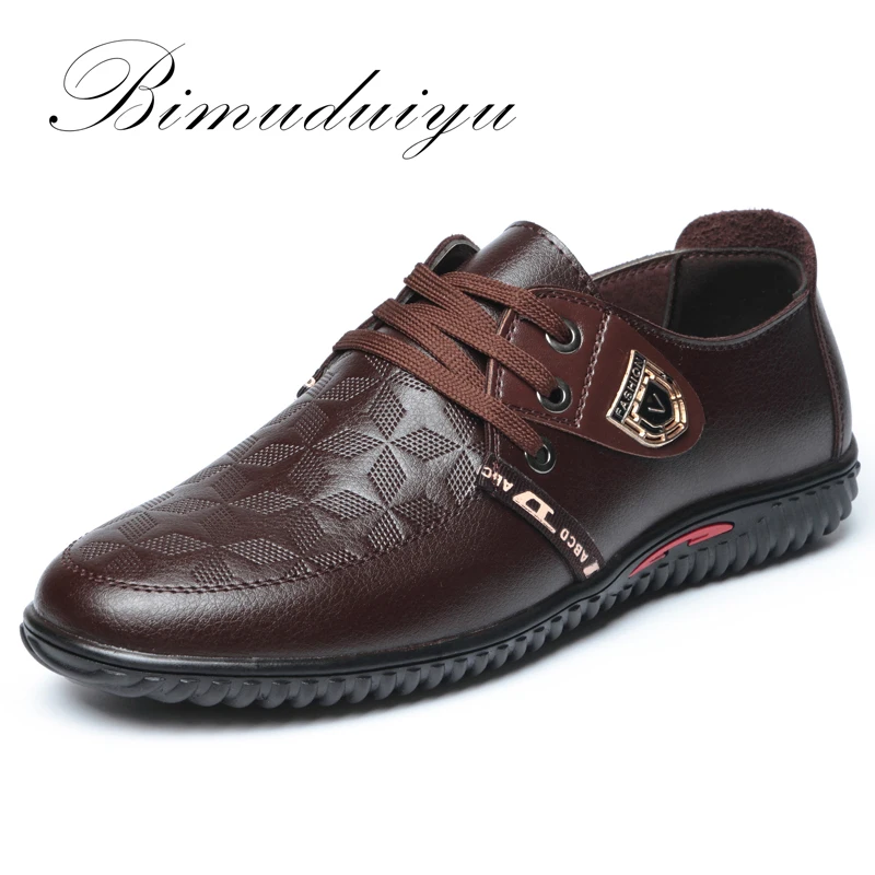 BIMUDUIYU Luxury Brand Hot Sale Breathable Soft Men Casual Leather Shoes Lace-up Flat Black Shoes Zapatillas Deportivas Hombre