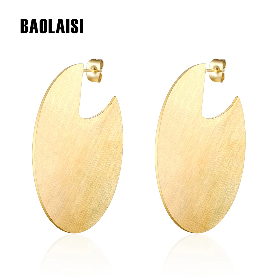 

BAOLAISI 2018 Big Circle Round Hyperbole Dangle Earrings For Women Gold-Color Stainless Steel long Earings Anniversary Gift