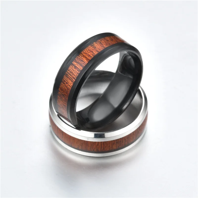YANHUI антиаллергенное не выцветающее кольцо из нержавеющей стали ретро деревянные кольца модный подарок для свадебной вечеринки кольца для мужчин и женщин R-056