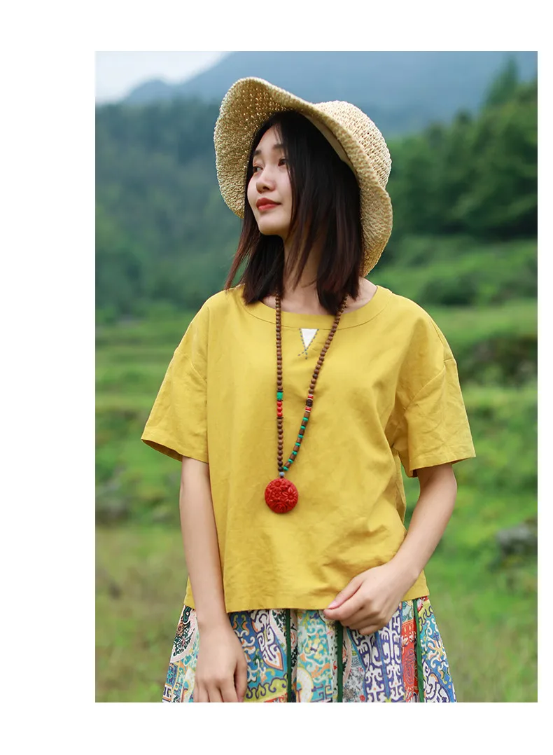 LZJN Women Tops Blouses 2019 Summer O Neck Short Sleeve Cotton Linen Shirt Casual Loose Work Blouse Retro Party Top Blusas  (15)