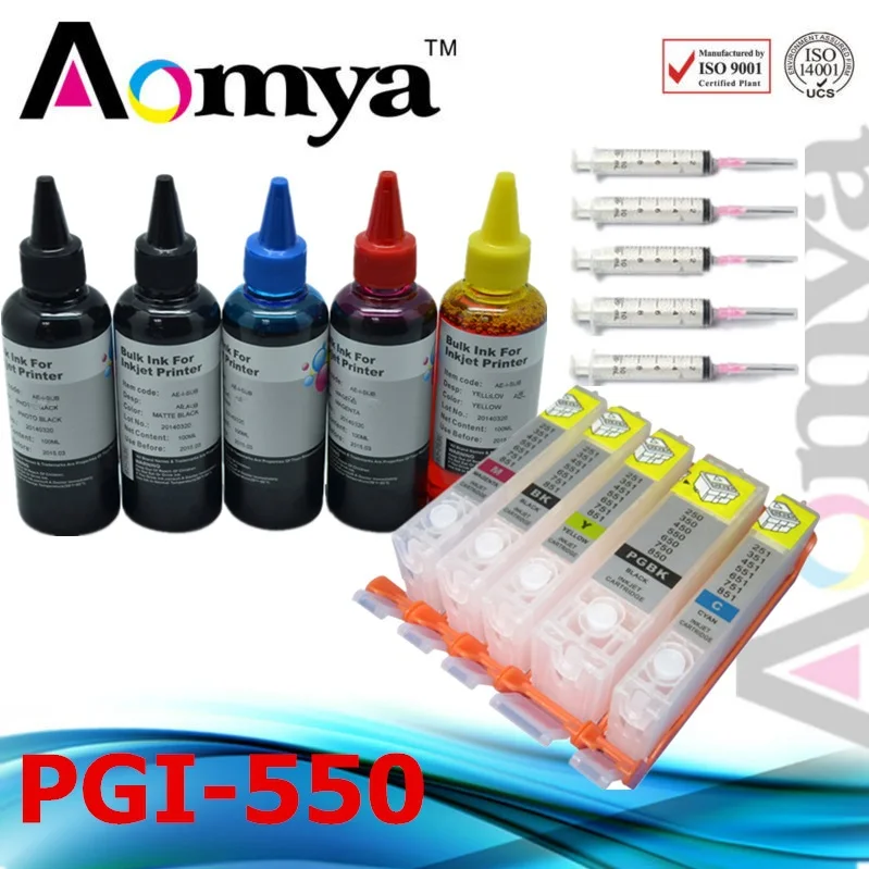 5C PGI 550/CLI 551 Refill Ink Kit and Full Ink Cartridges For Canon Pixma IP7250 MG5450 MG5550