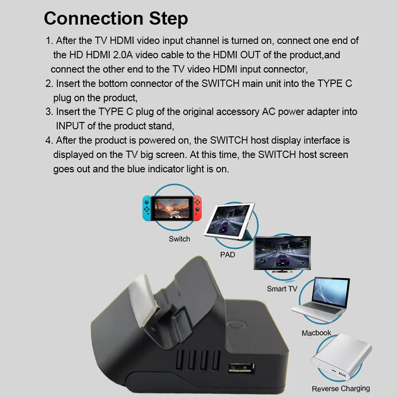 Регулируемая зарядная док-станция с usb-портом HDMI для игровой консоли nintendo Switch