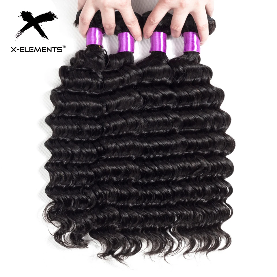 X-Elements Malaysian Deep Wave Hair with Frontal Non Remy Hair Weave with Lace Frontal 100% Human Hair Bundles with 13x4 Frontal (9)