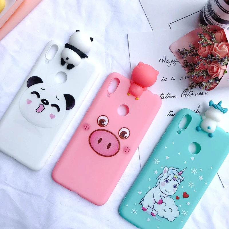 Y7 3D чехол для huawei Y7 чехол для телефона Kawaii Медведь Единорог силиконовый чехол для etui huawei Y7 Prime чехол+ отпечаток пальца