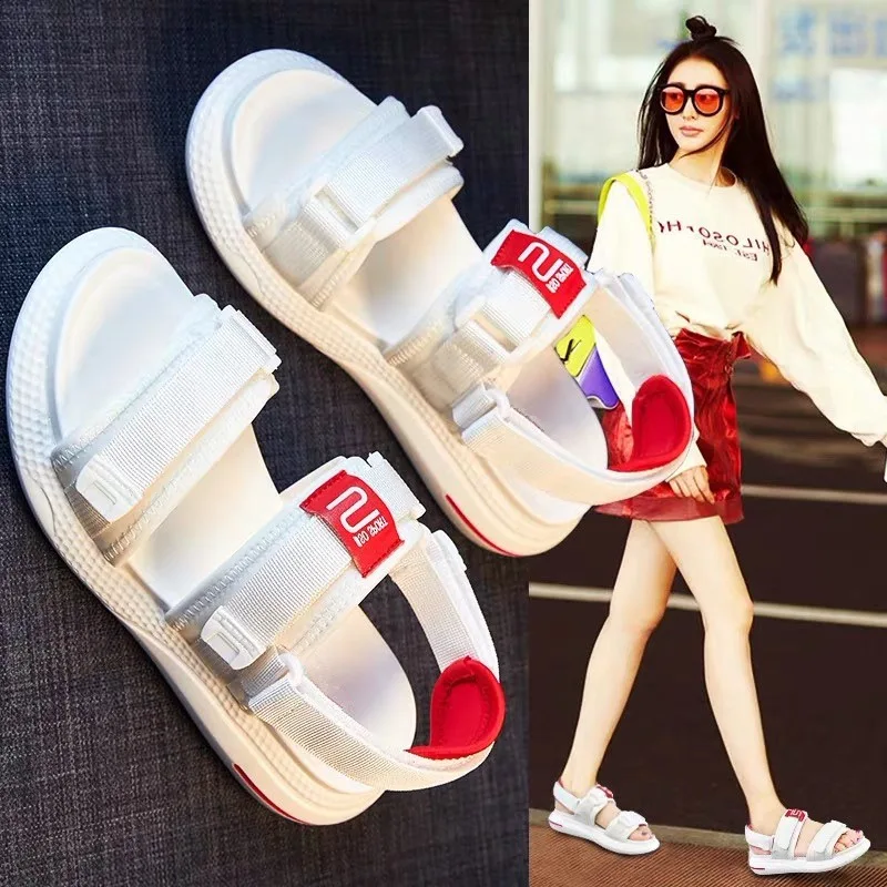 

Flat sandals female ins tide 2019 new fashion wild student fairy two wear summer women's shoes.