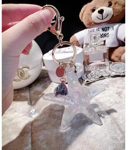 

10pcs/lot free shipping korean style woman starfish keychain lady valentine's gift shell pearl starfish key ring