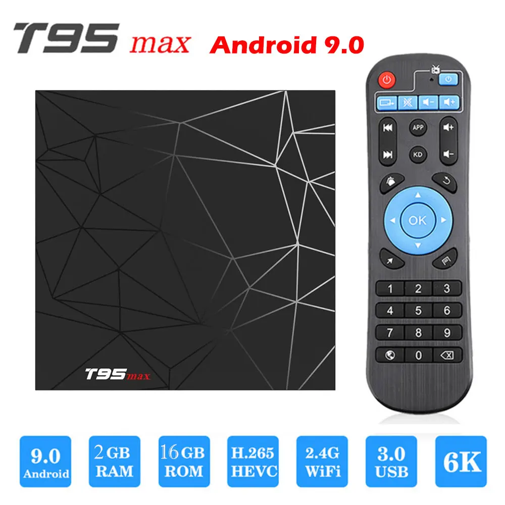 

T95 MAX Android 9.0 Smart TV BOX 6K Allwinner H6 Quad Core USB 3.0 2.4G Wifi Youtube Set Top Box Media Player 2GB RAM 16GB ROM