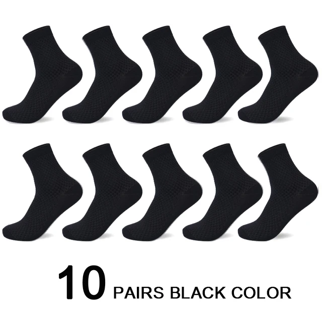 10 Pairs/Lot Men's Bamboo Fiber Socks 2022 New Compression Autumn Long Black Business Casual Man Dress Sock Gift Plus Size 42-45 10 black
